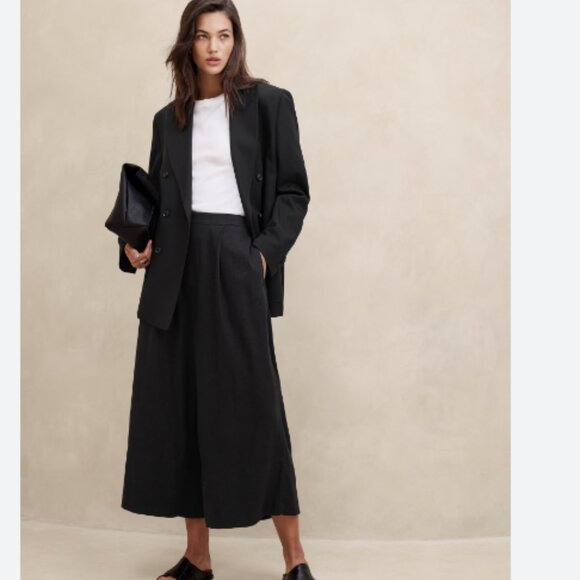 Banana Republic Linen-Blend Cropped Wide Leg Pant Black S EUC - Picture 2 of 14